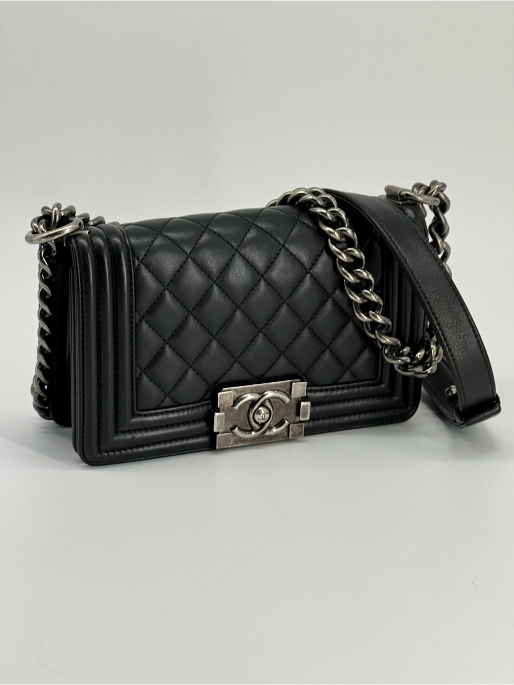 Chanel Small Boy Bag Black Lambskin Shoulder Bag